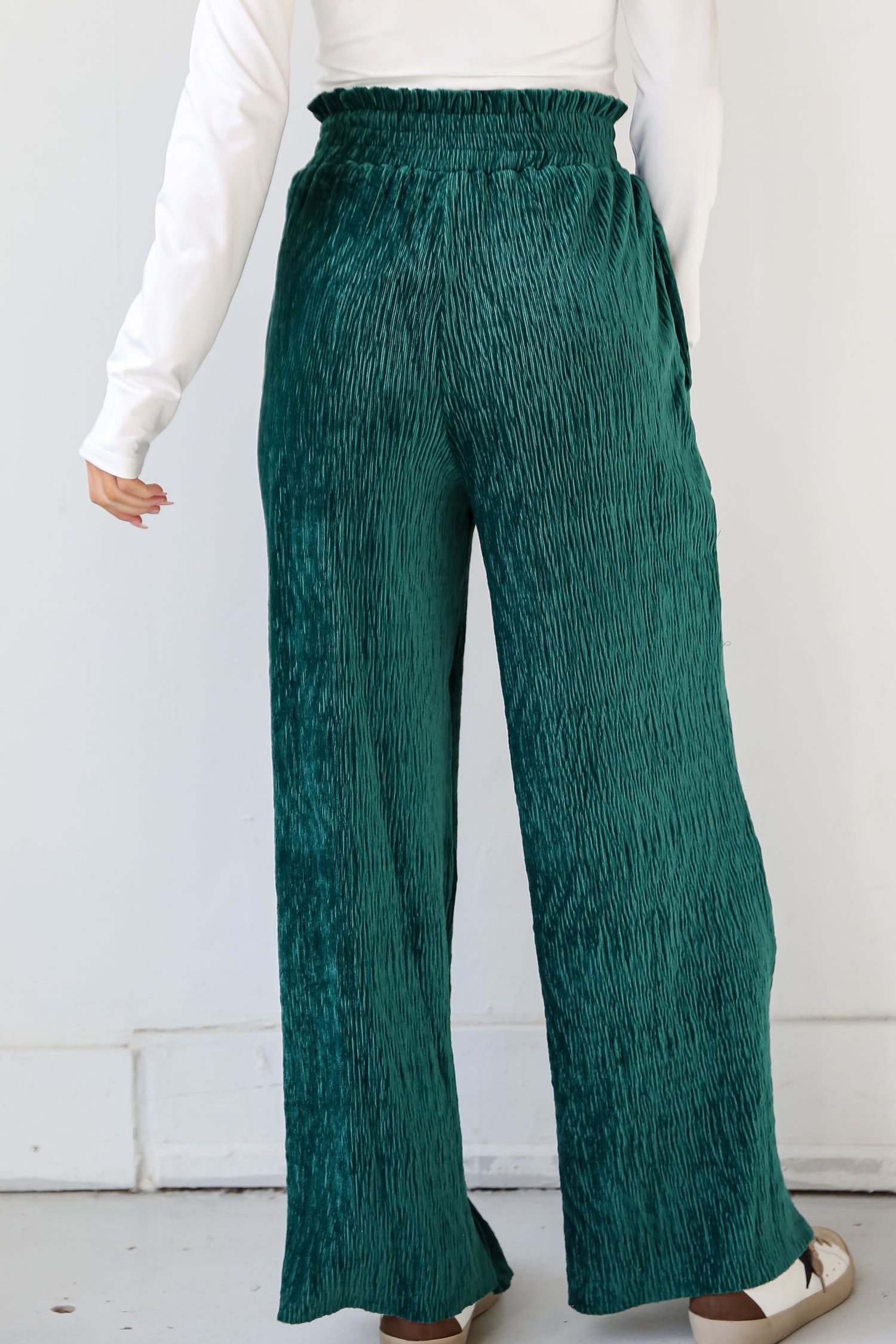 green Velvet Plisse Pants back view