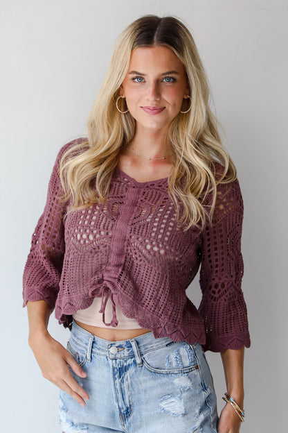 Modern Status Plum Crochet Knit Top