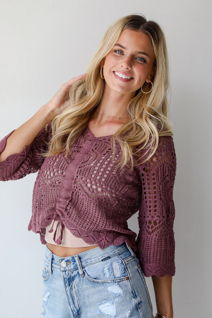 Modern Status Plum Crochet Knit Top