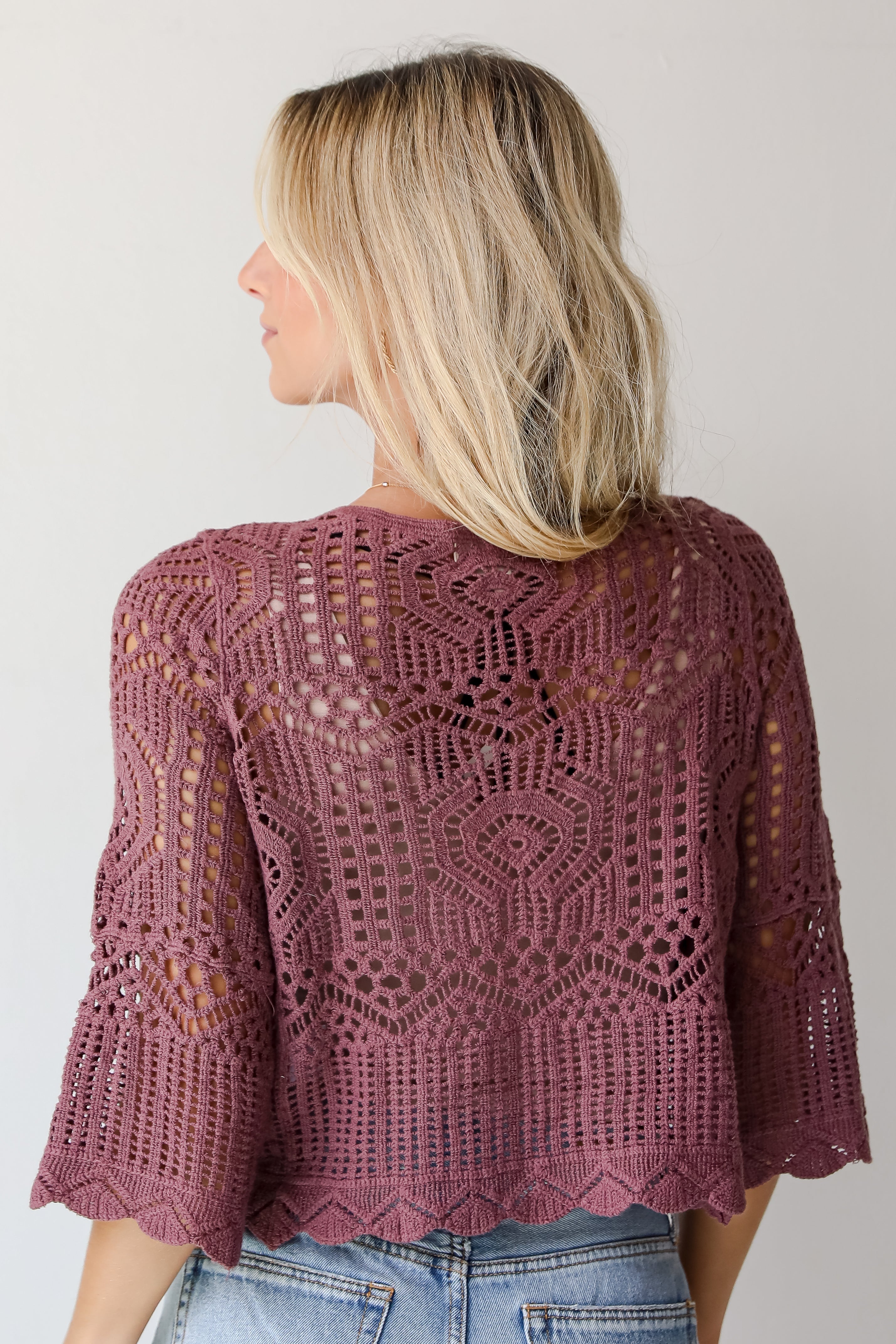 Modern Status Plum Crochet Knit Top