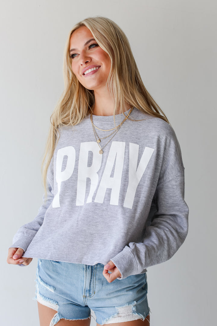 Heather Grey Pray Cropped Pullover front view