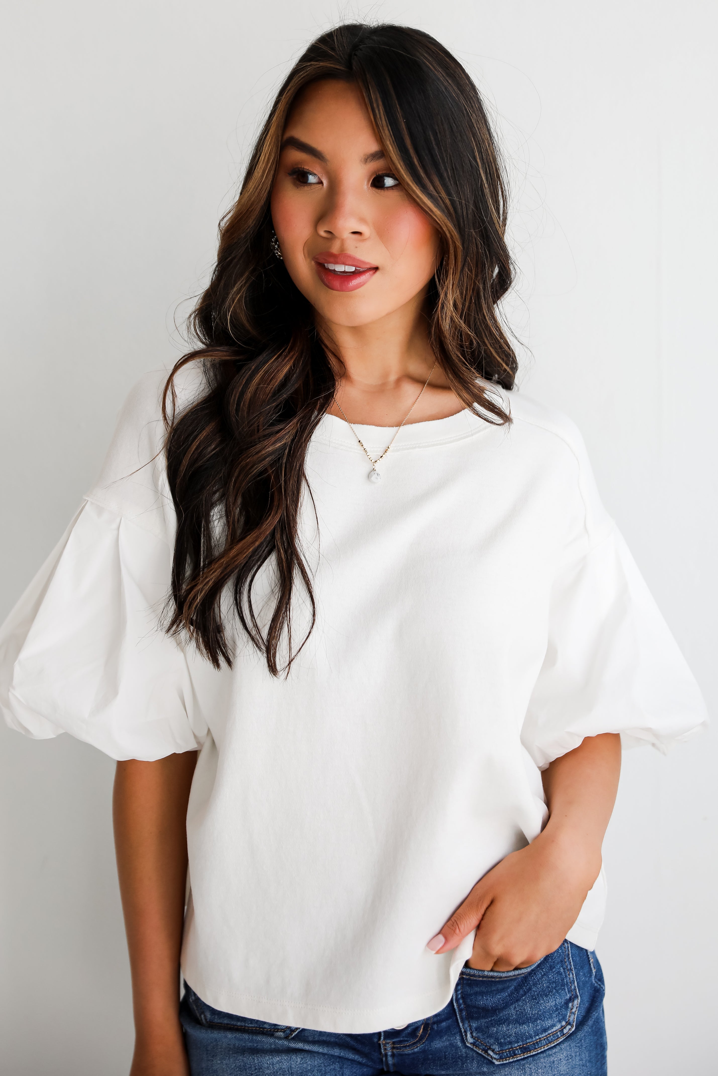 white Puff Sleeve Top