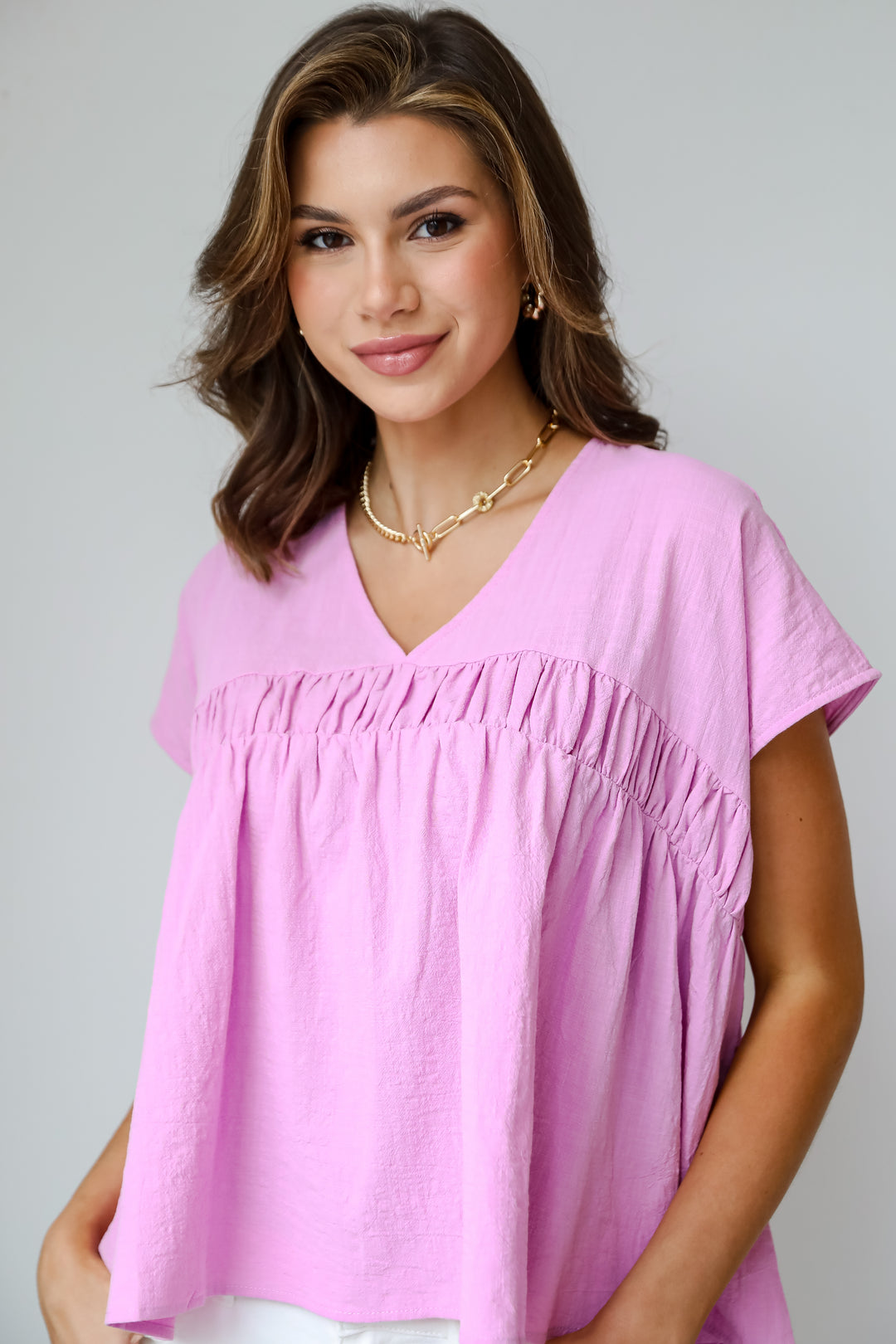 Thoughtful Charm Orchid Babydoll Blouse