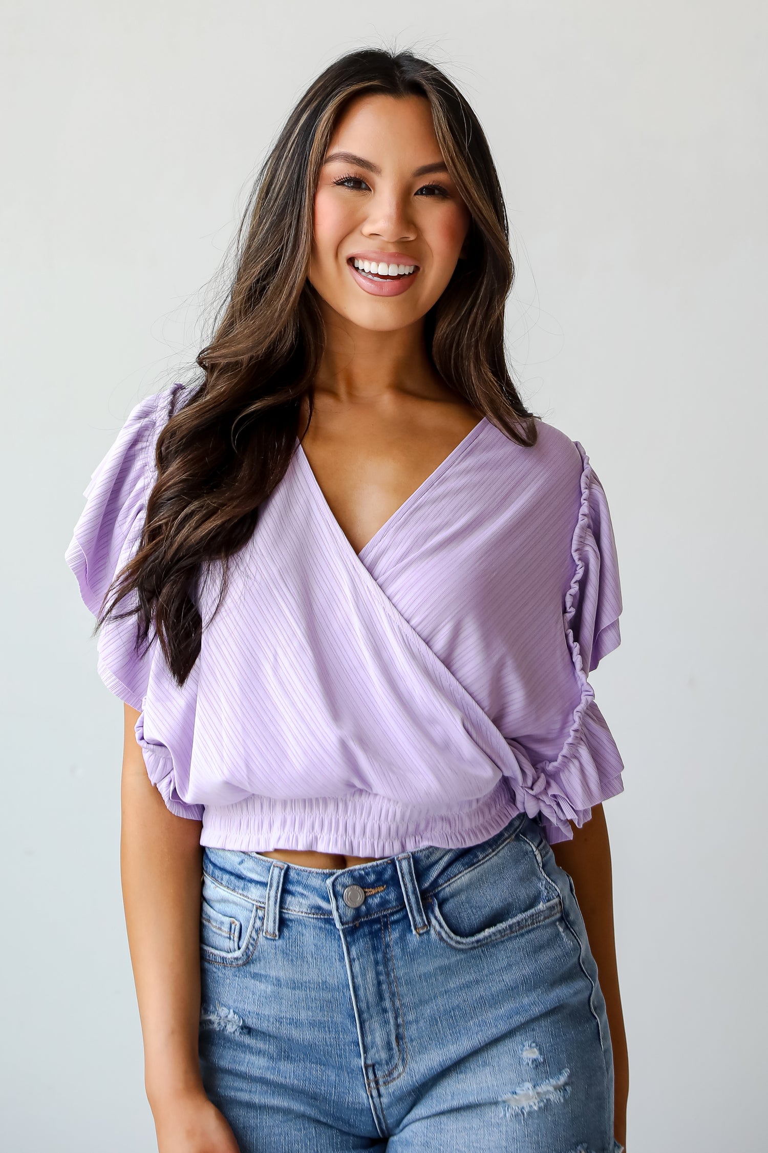 Say It Back Lavender Surplice Top