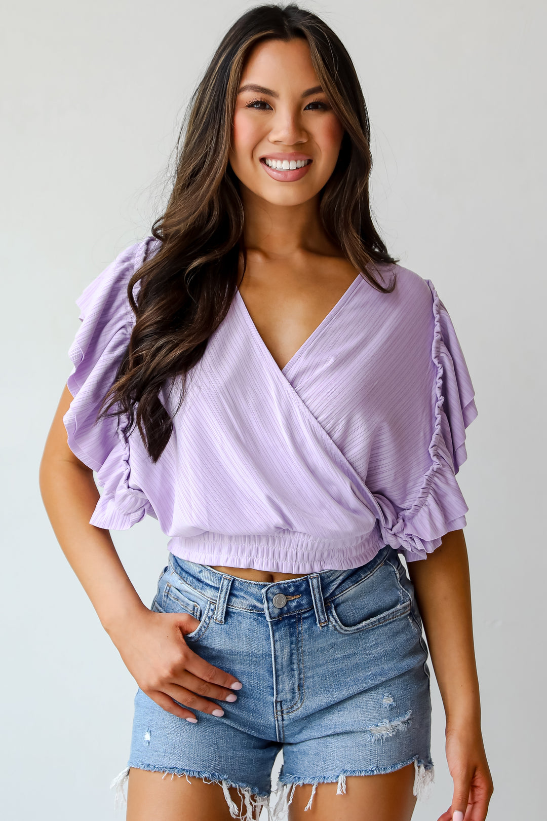 Say It Back Lavender Surplice Top