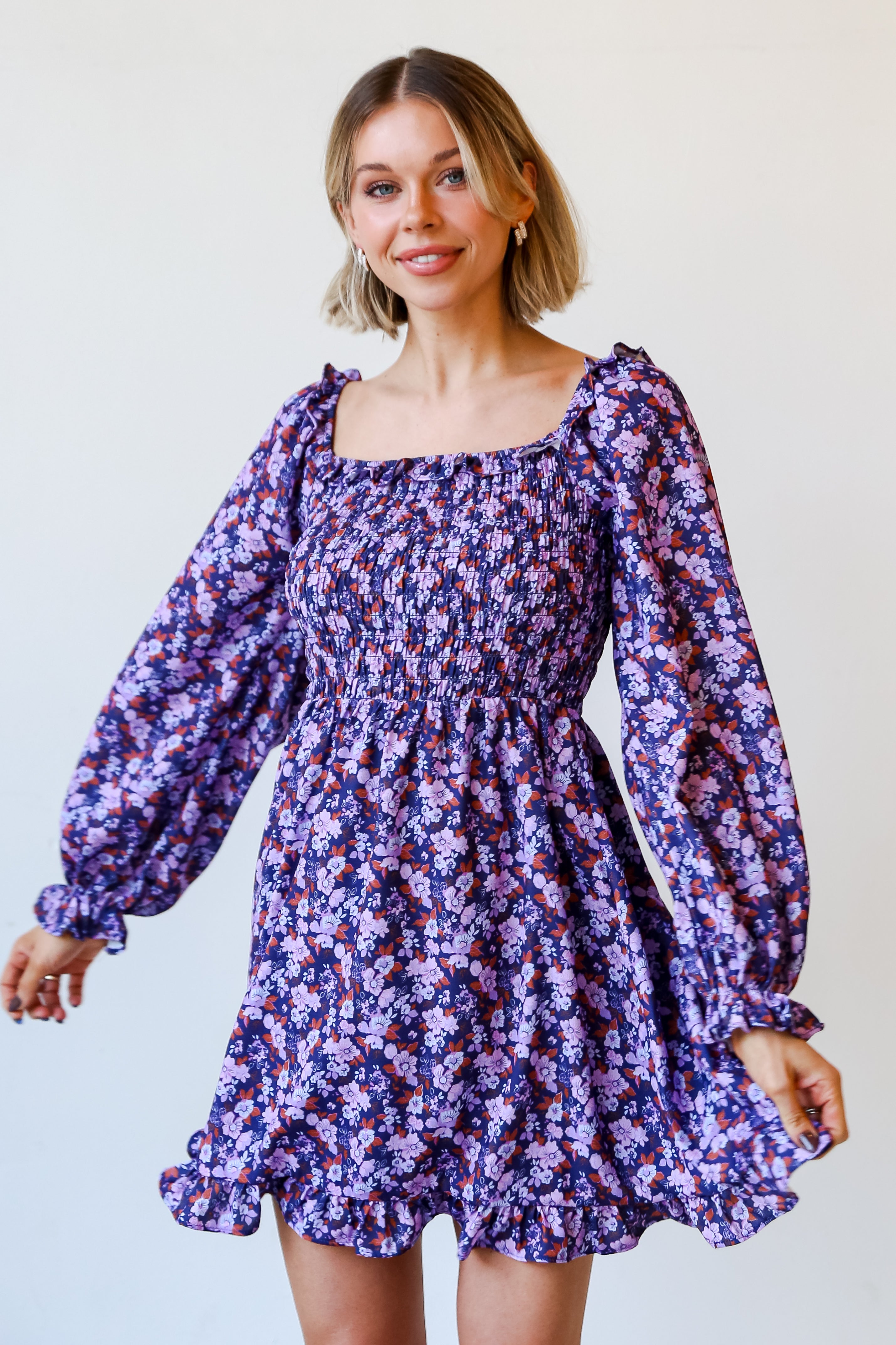 Purple Floral Mini Dress for women