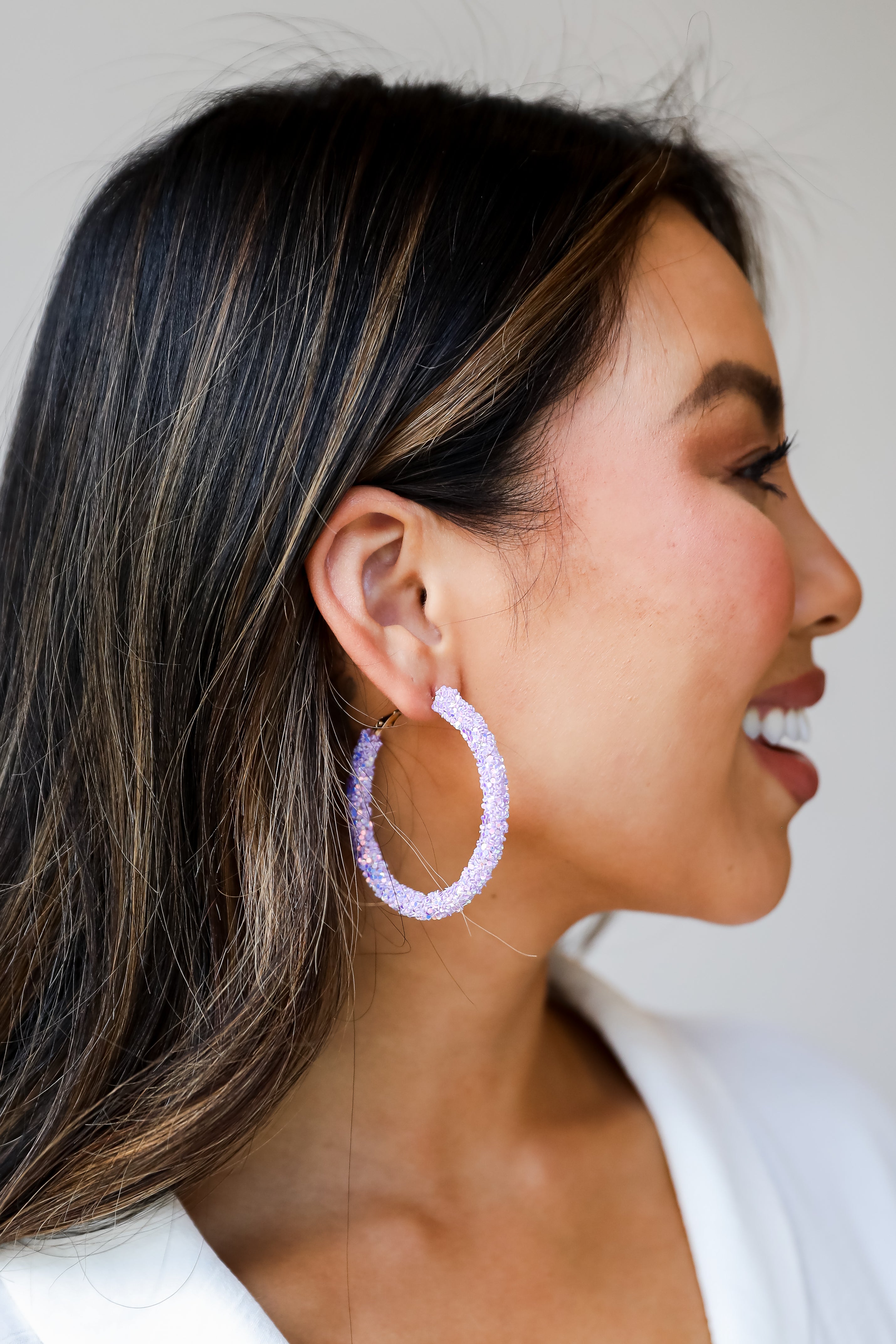 Lavender Beaded Hoop Earrings