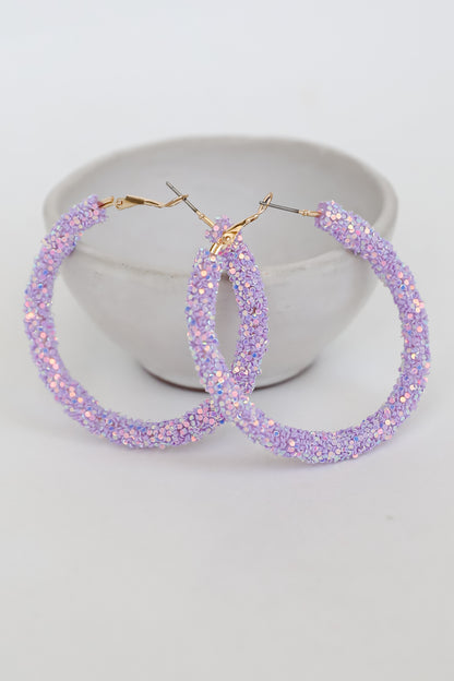 Lavender Beaded Hoop Earrings