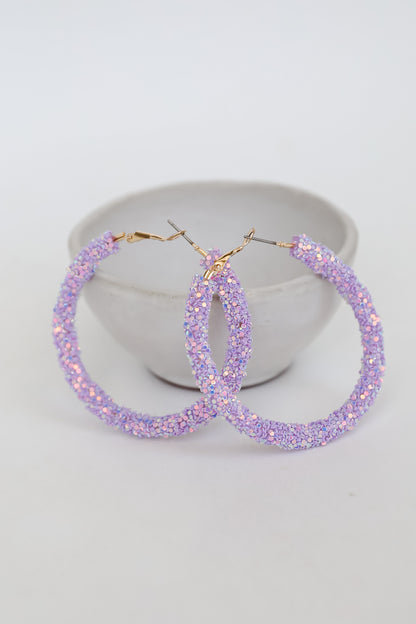 Lavender Beaded Hoop Earrings