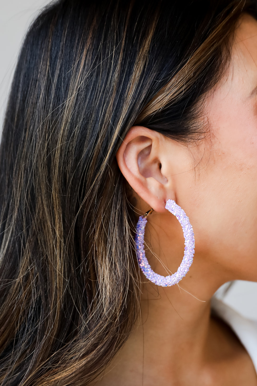 Lavender Beaded Hoop Earrings