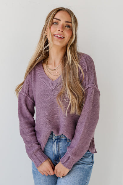 Plum Oversized Sweater close up