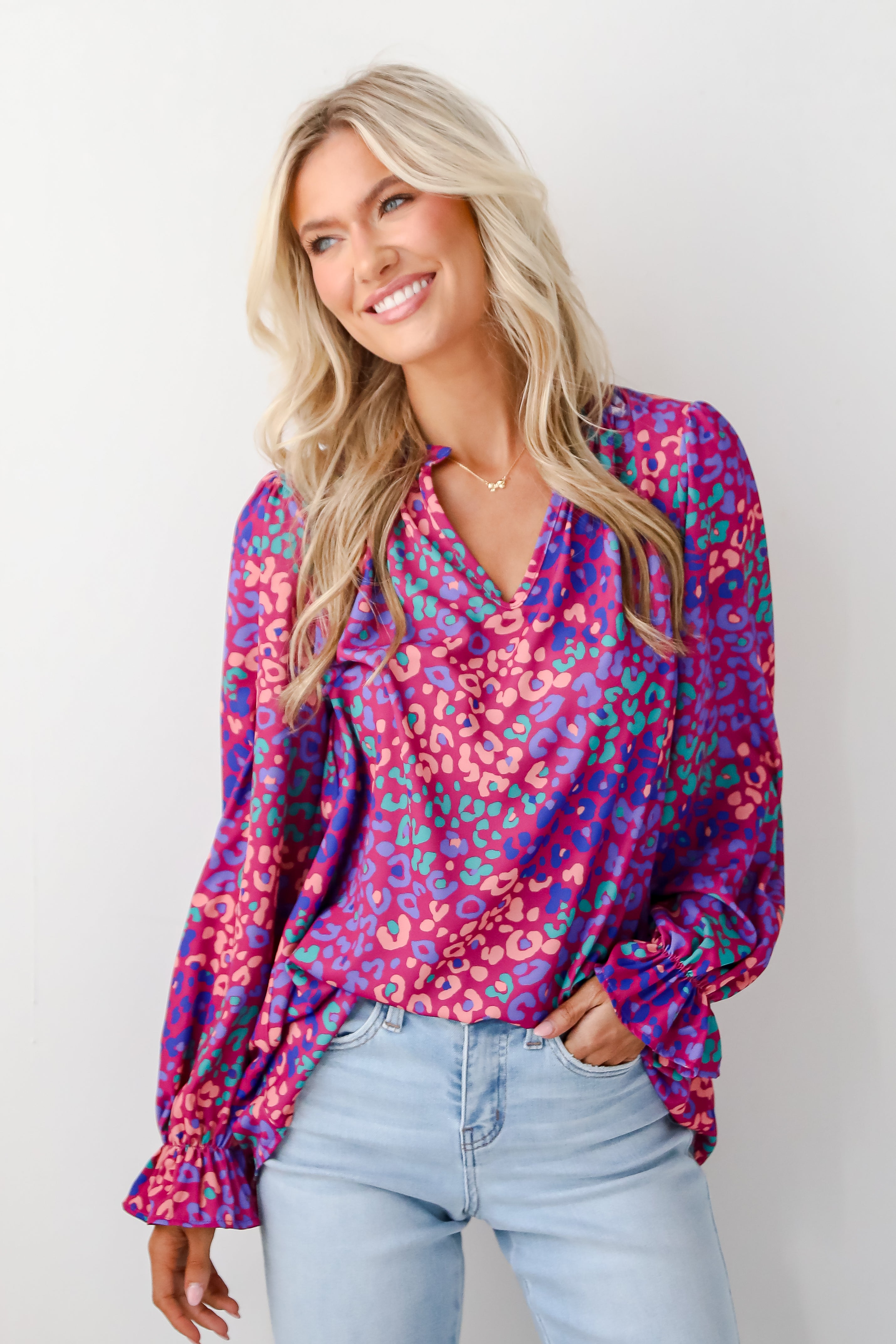 Exemplary Poise Purple Leopard Blouse