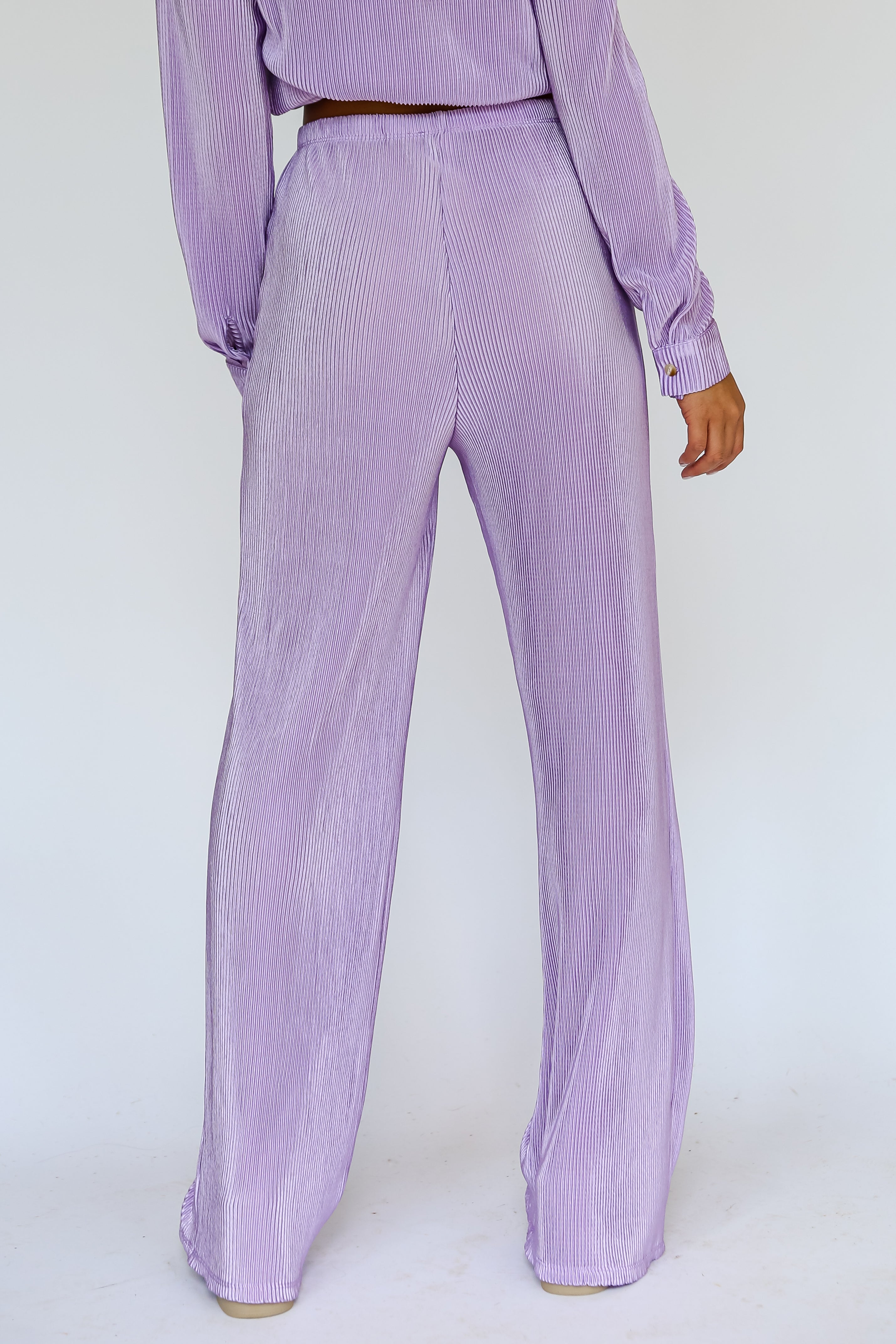 purple Satin Plisse Pants back view