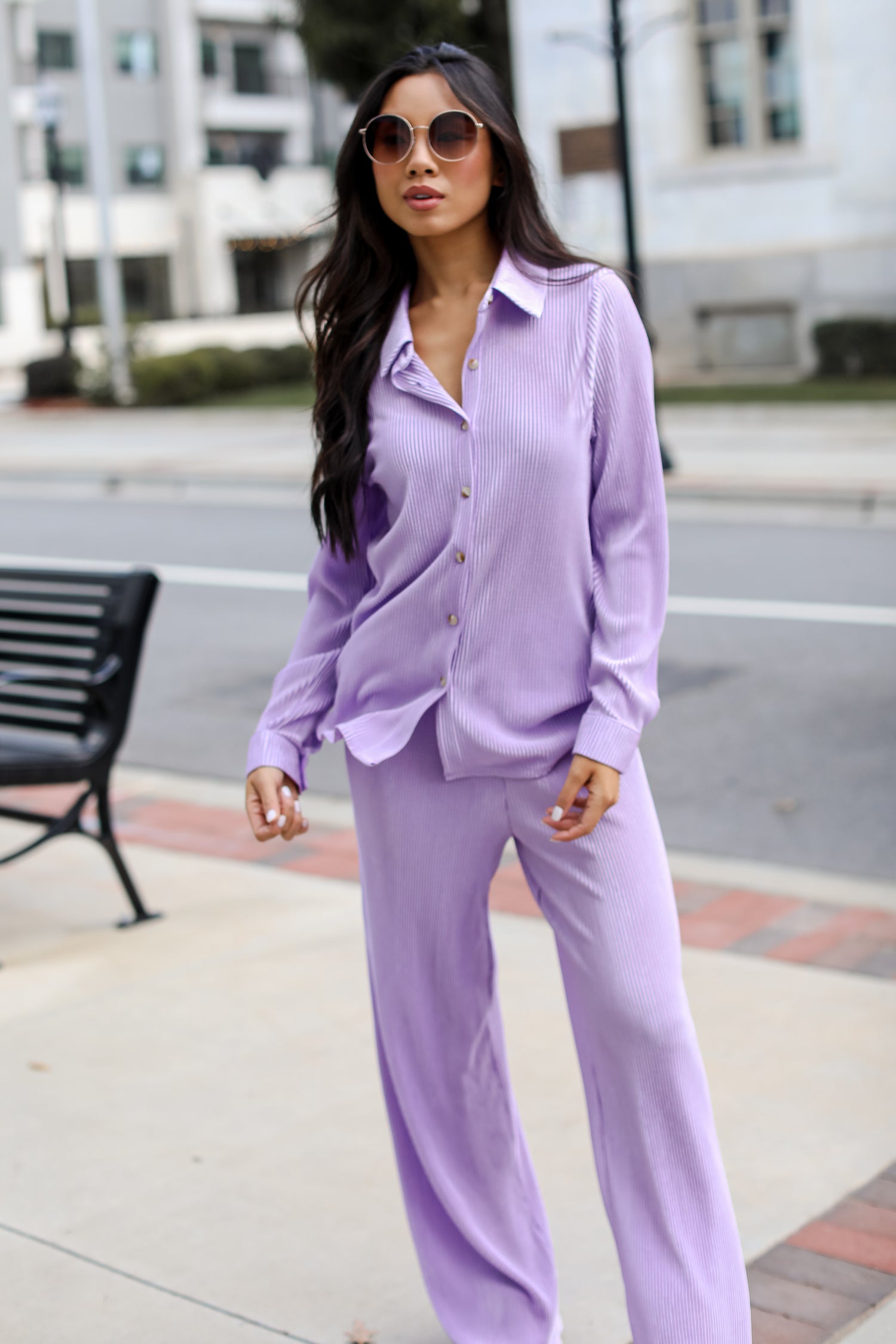 purple Satin Plisse Pants