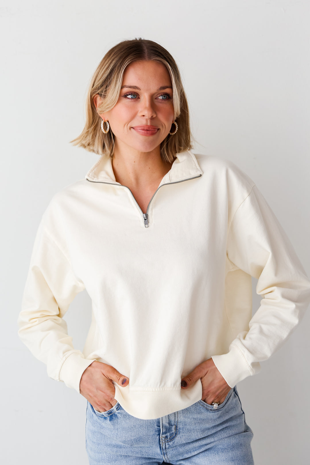 cream Quarter-Zip Pullover