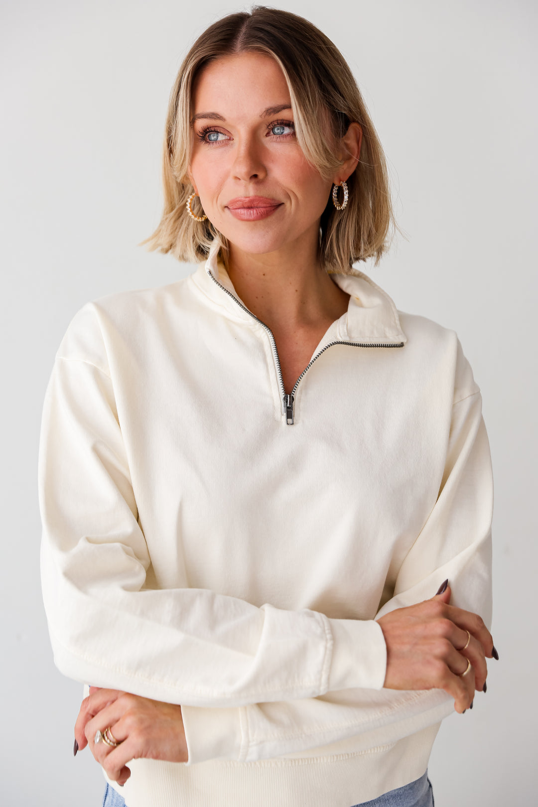 casual cream Quarter-Zip Pullover