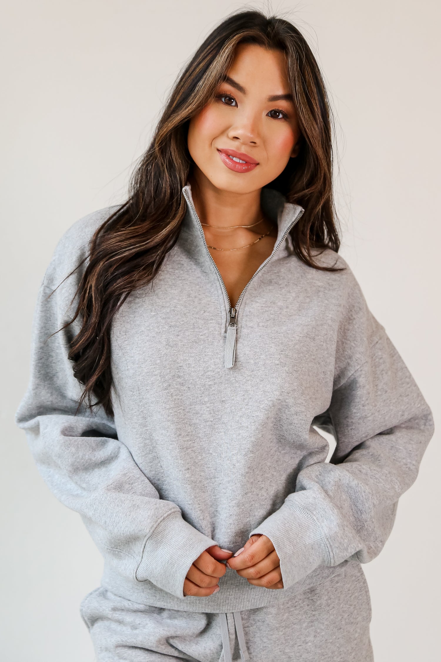 grey Fleece Quarter Zip Pullover