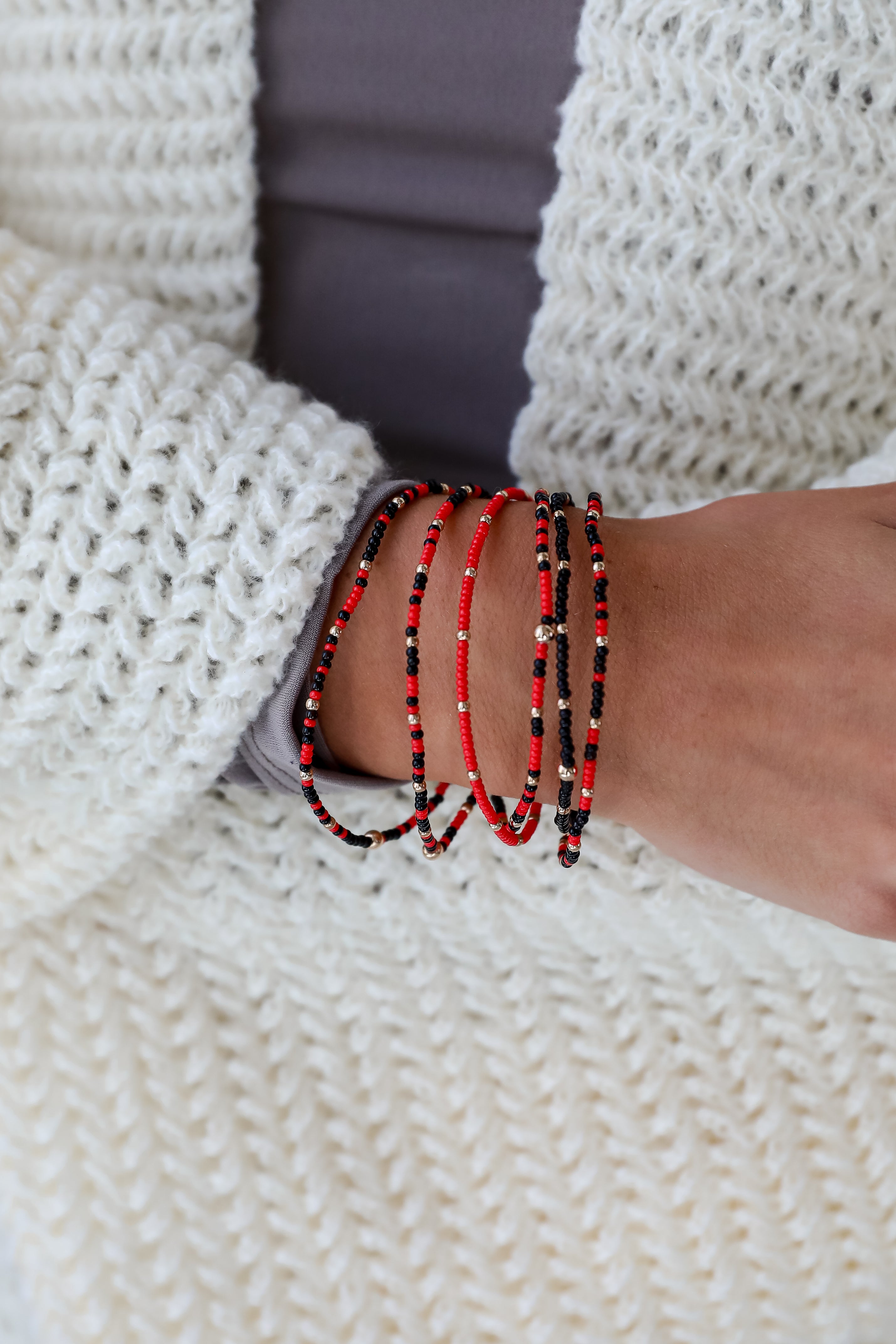 Audrey Red/Black Beaded Bracelet Set