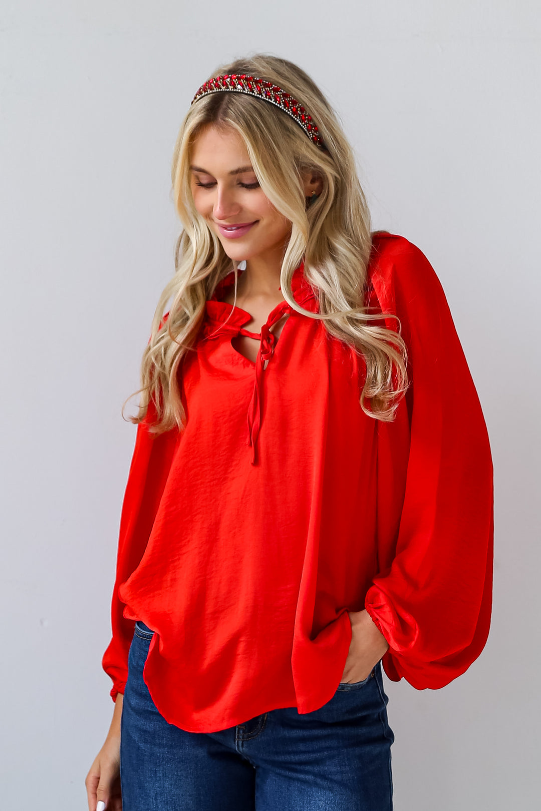 Red Blouse on model