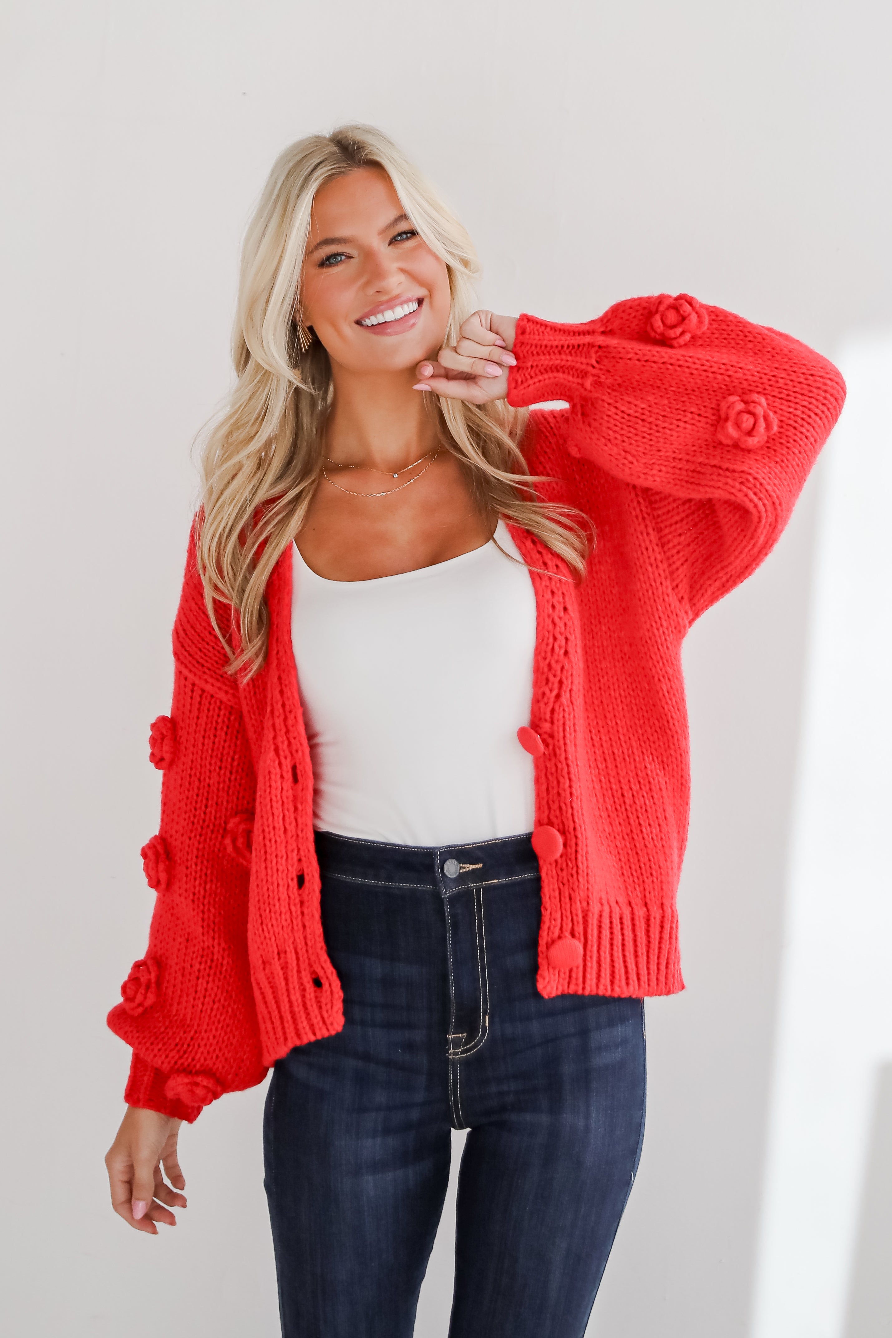 Most Adorable Vibes Red Sweater Cardigan