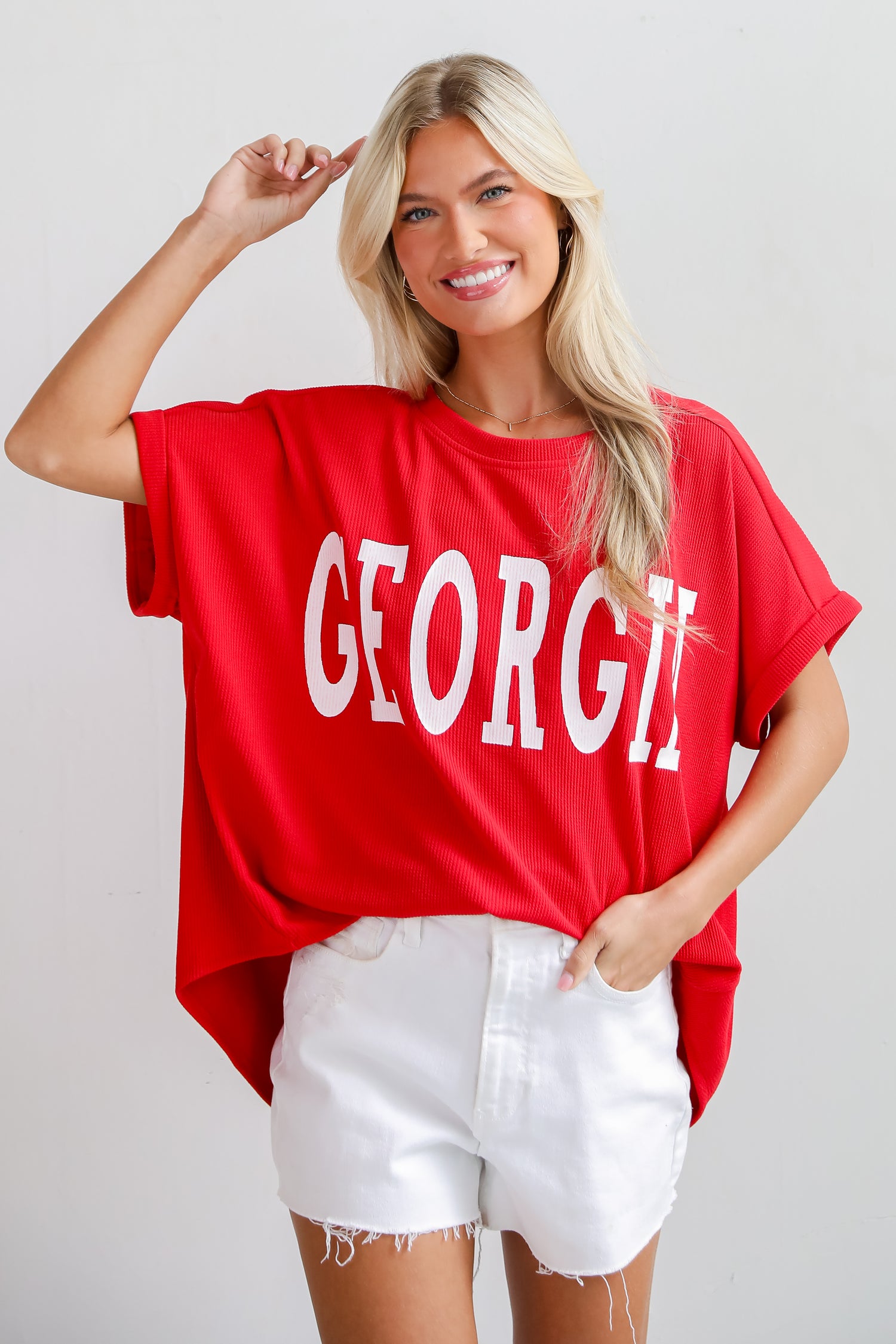 Red Georgia Ribbed Oversized Tee