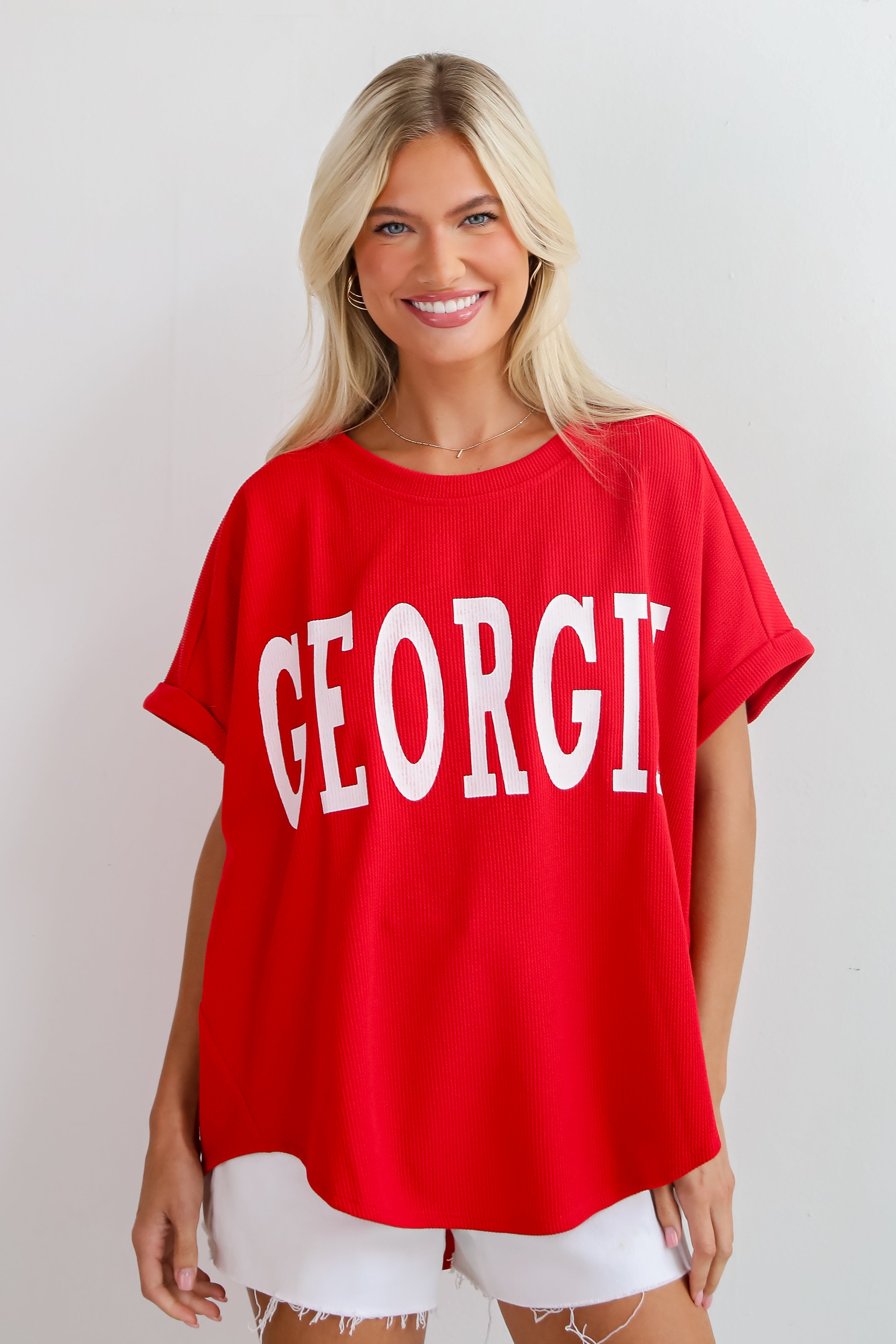 Red Georgia Ribbed Oversized Tee