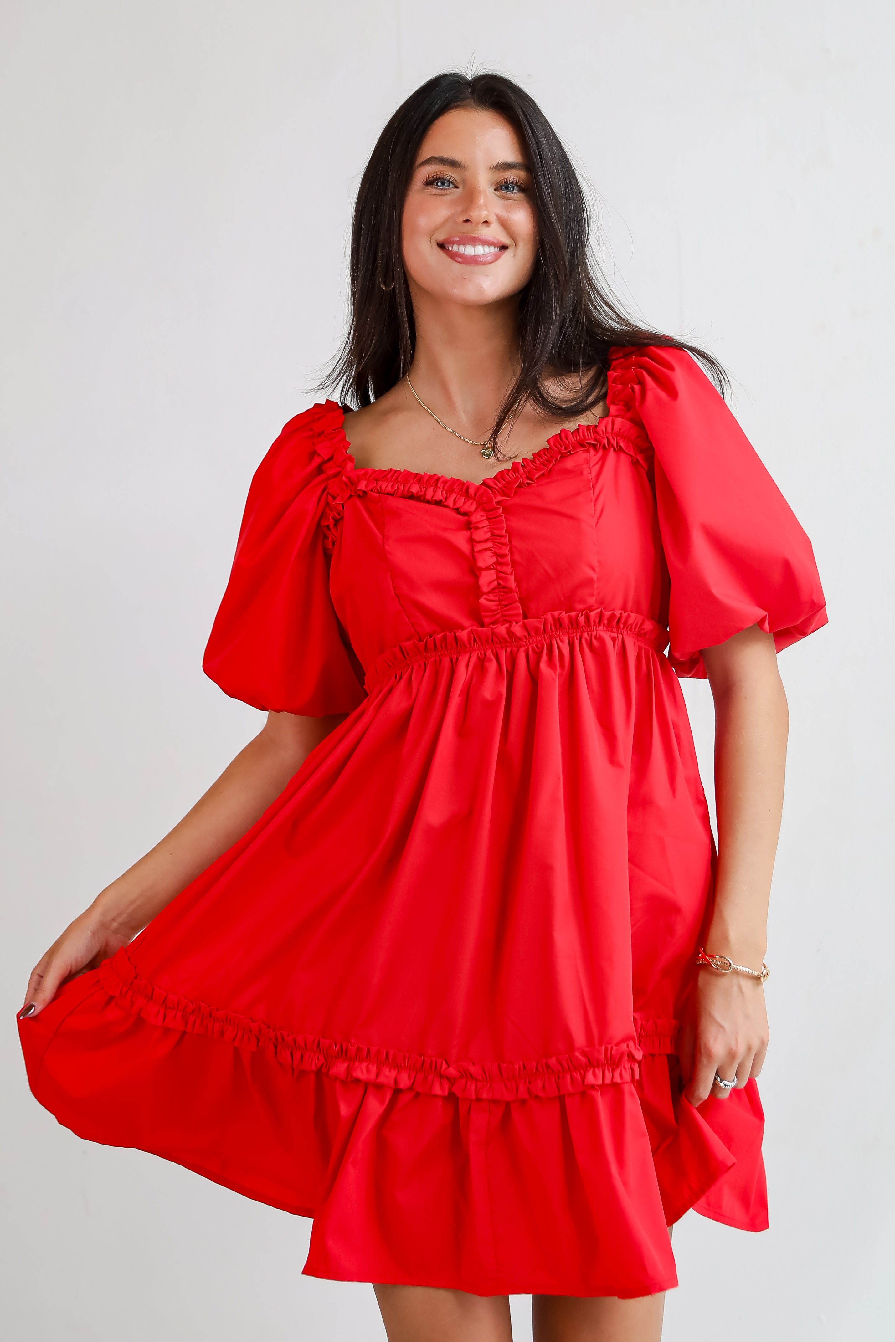 Convincingly Graceful Red Ruffle Mini Dress