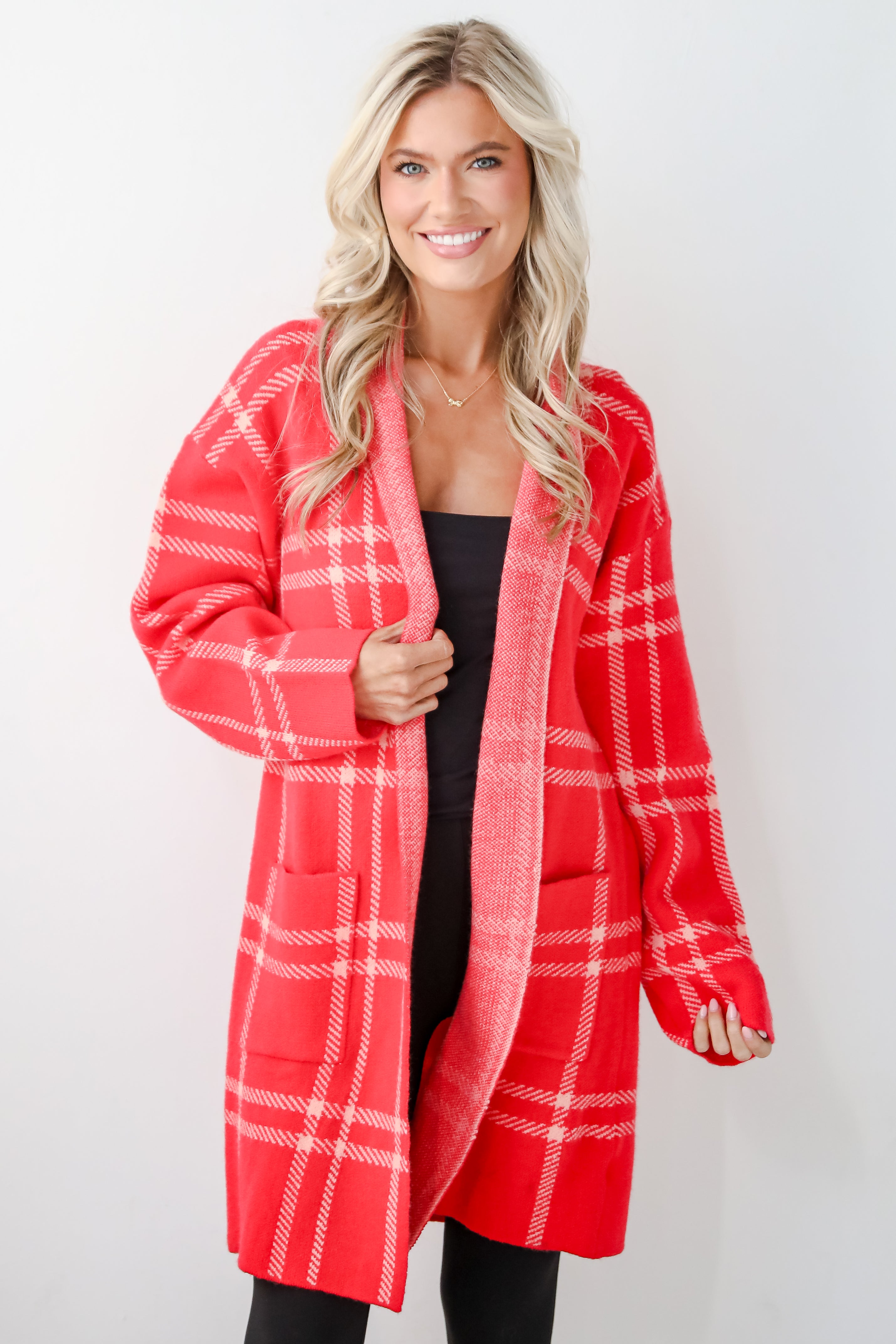 Beyond Cuddly Red Plaid Sweater Cardigan