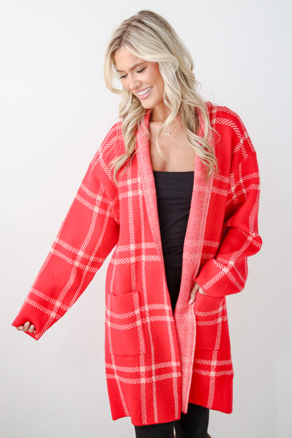 Beyond Cuddly Red Plaid Sweater Cardigan