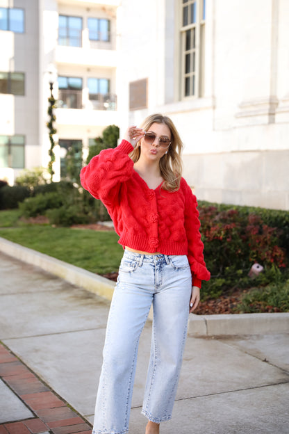 Charismatic Romantic Red Sweater Cardigan