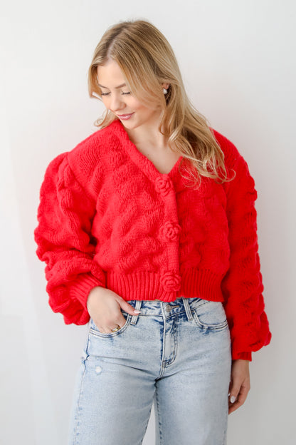 Charismatic Romantic Red Sweater Cardigan