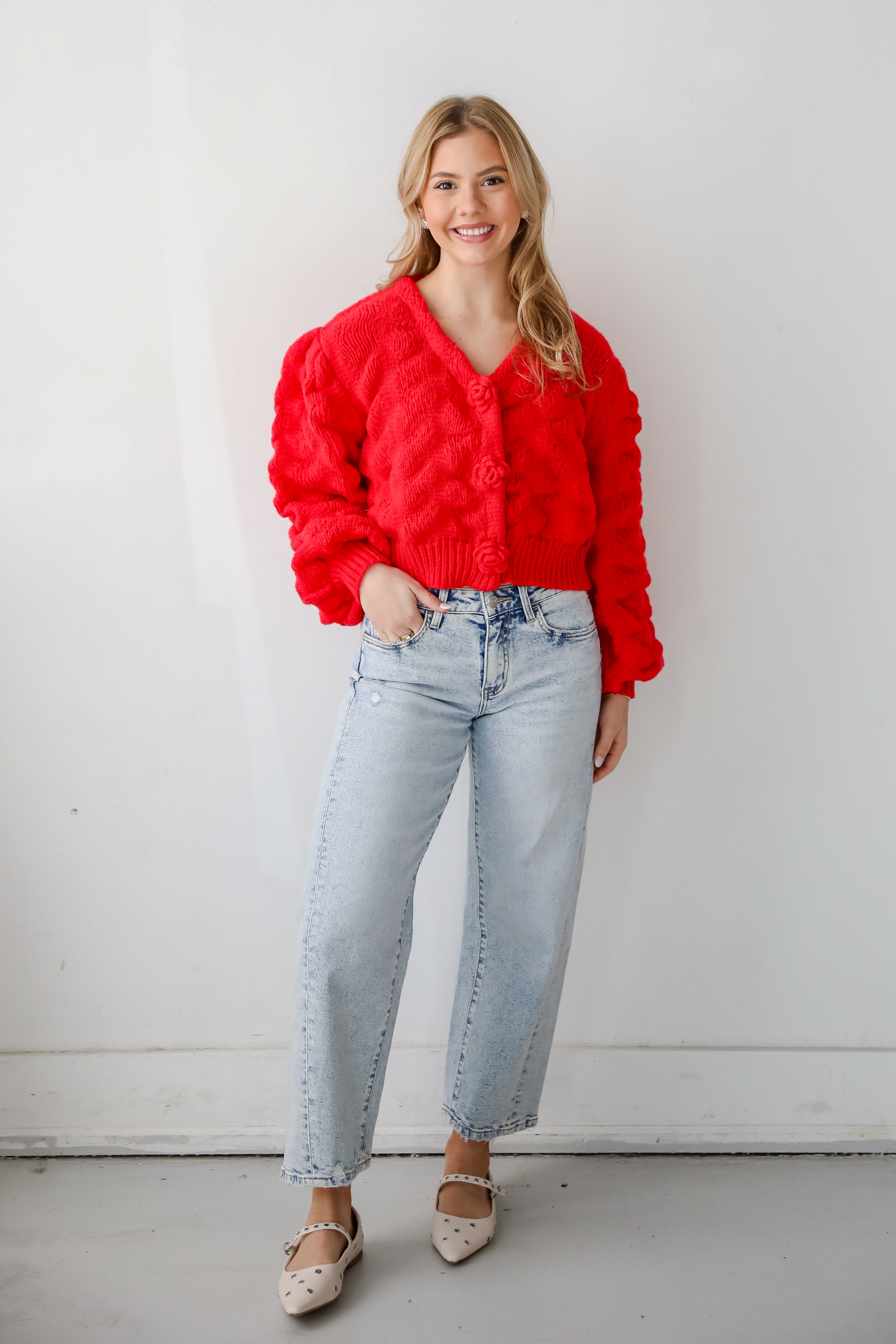 Charismatic Romantic Red Sweater Cardigan