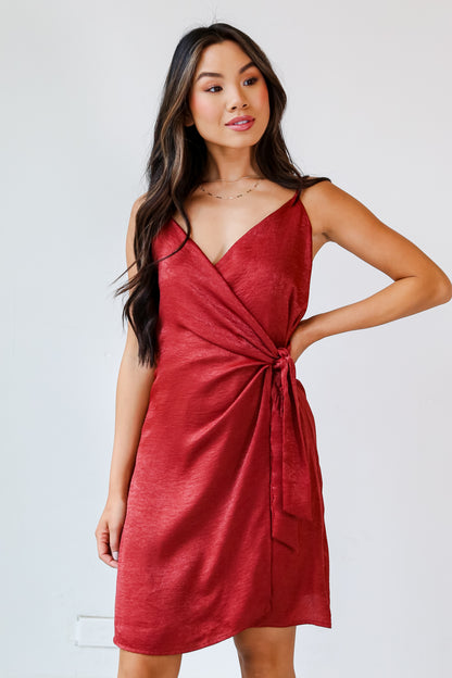 Marsala Satin Mini Dress front view