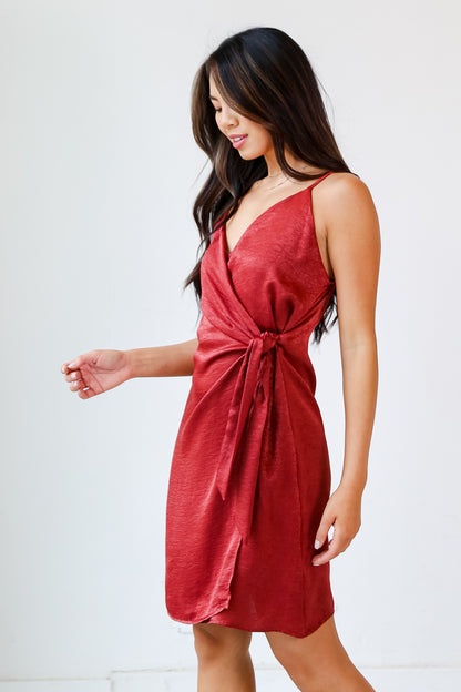 Marsala Satin Mini Dress side view