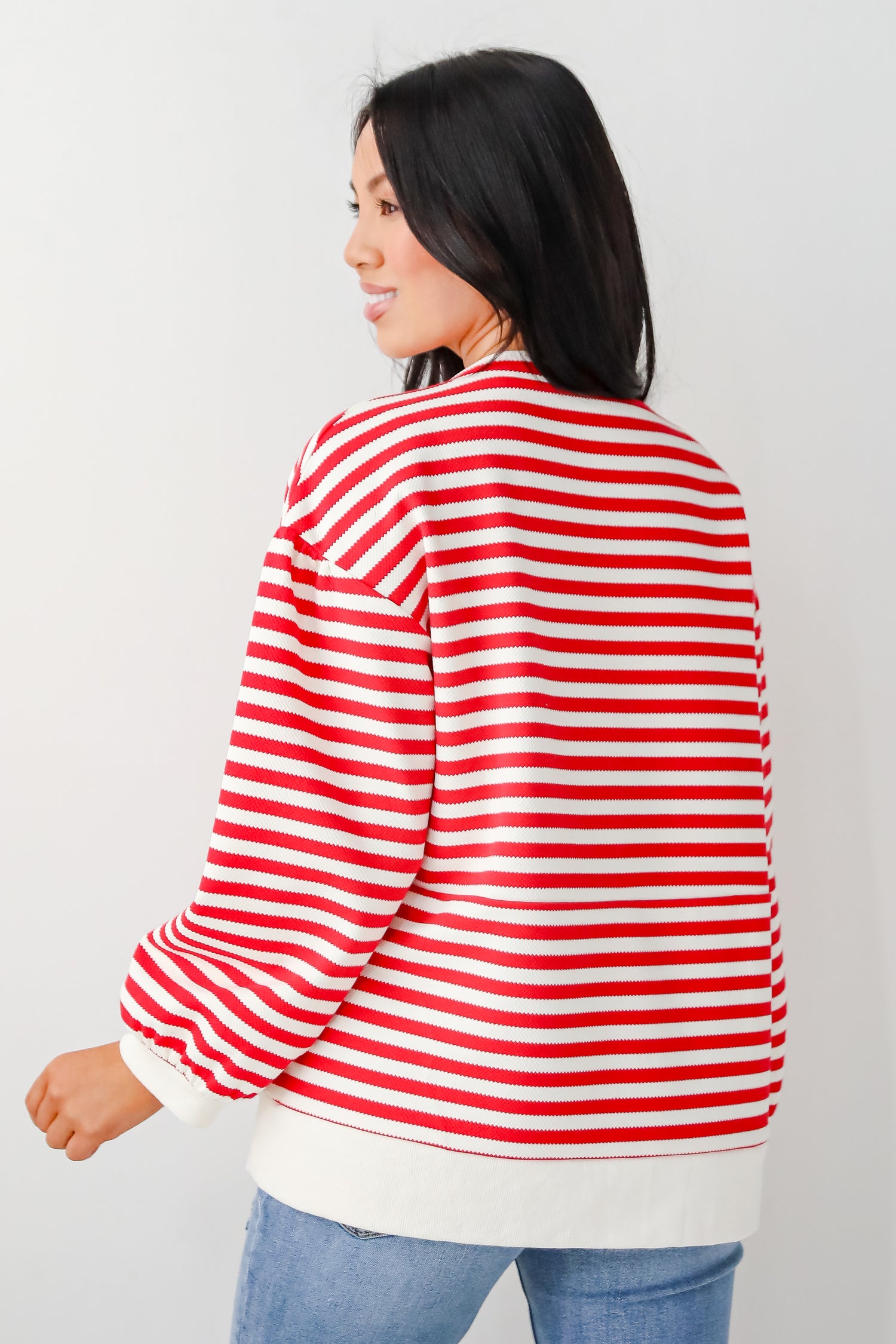 Unbelievably Lovely Red Striped Bow Knit Top