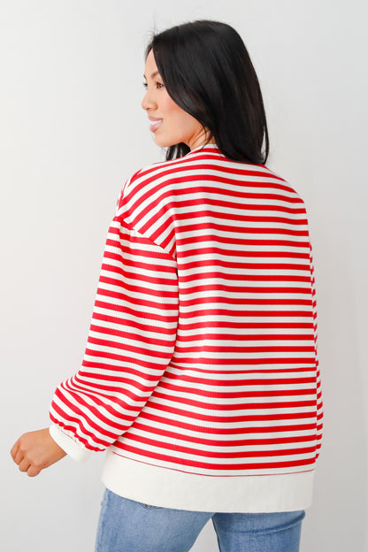 Unbelievably Lovely Red Striped Bow Knit Top