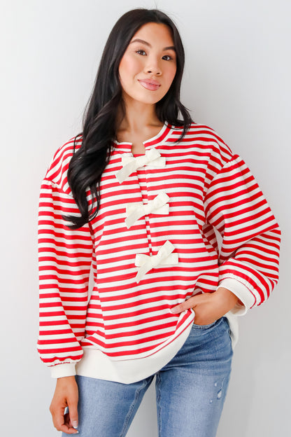 Unbelievably Lovely Red Striped Bow Knit Top