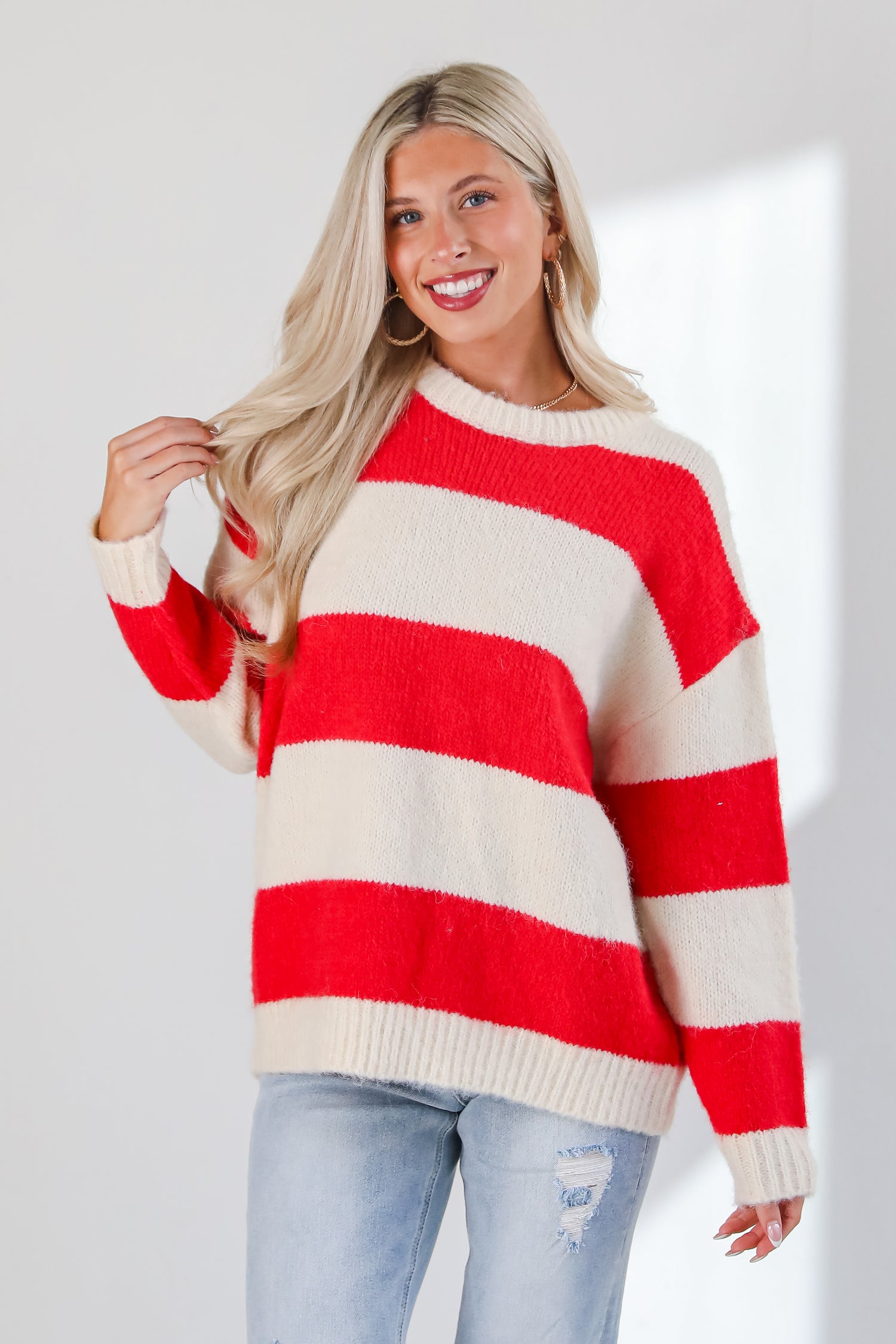 Modern Detail Red Striped Sweater