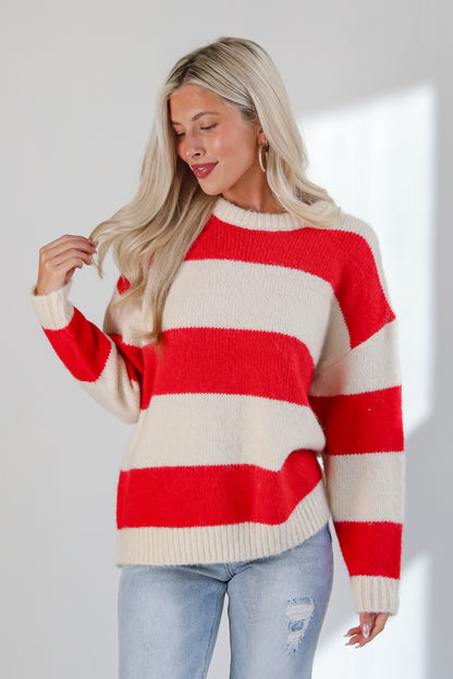 Modern Detail Red Striped Sweater