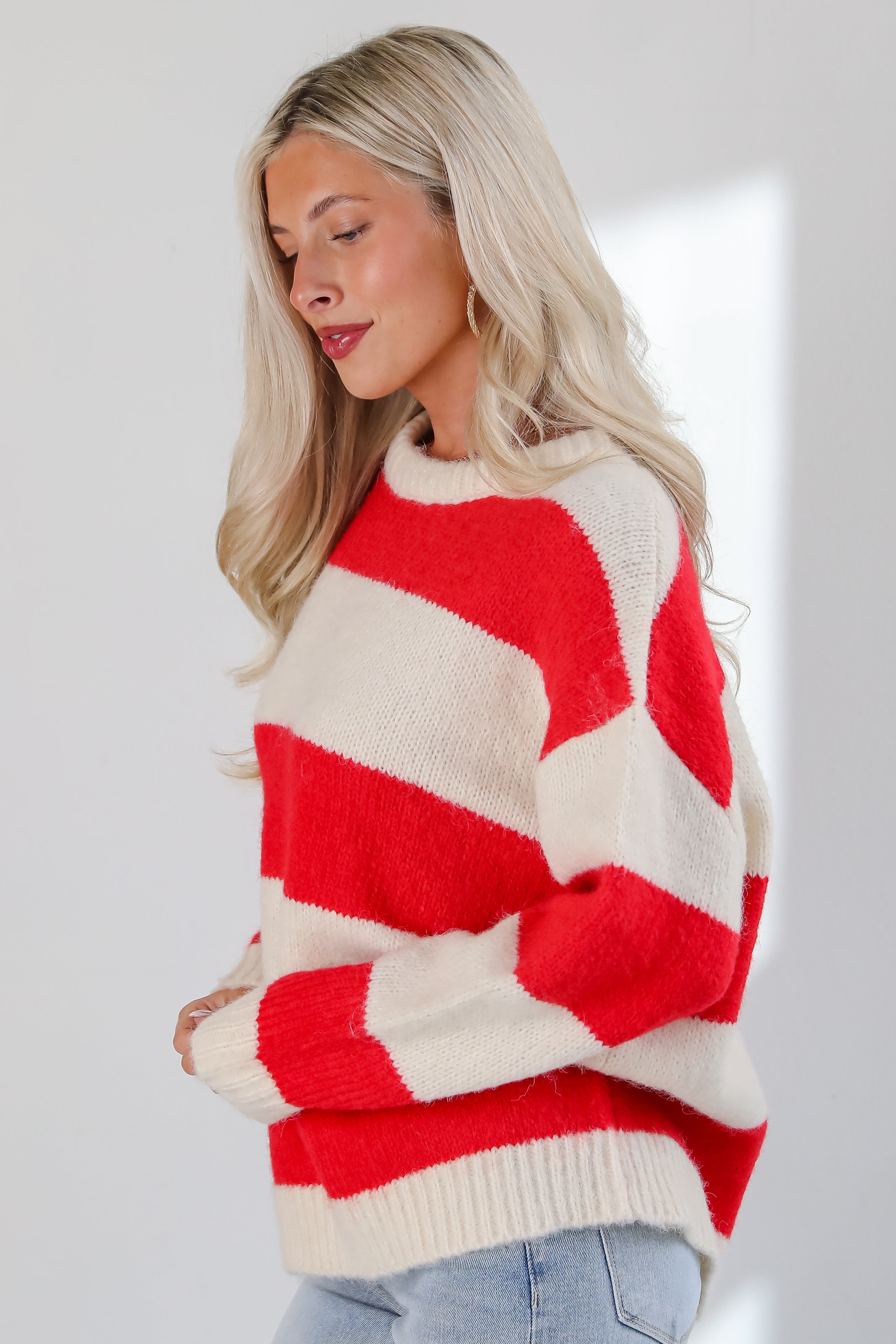 Modern Detail Red Striped Sweater