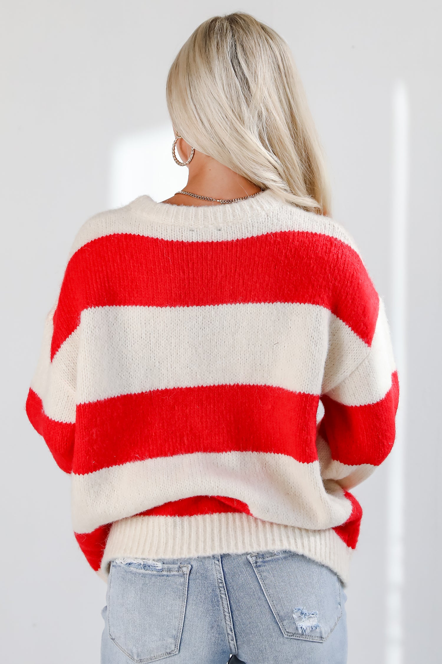 Modern Detail Red Striped Sweater