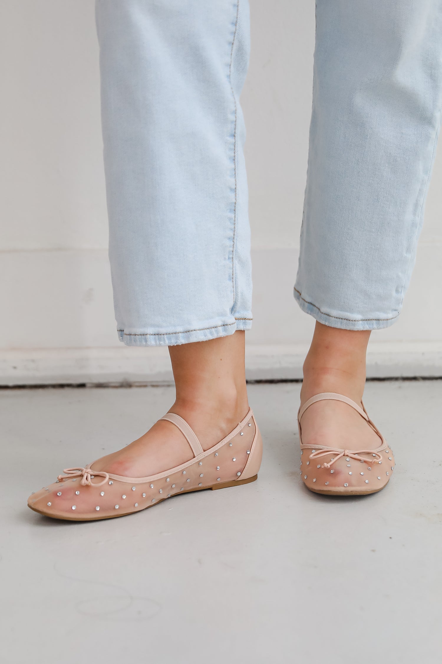 Living For Love Nude Mesh Rhinestone Ballet Flats