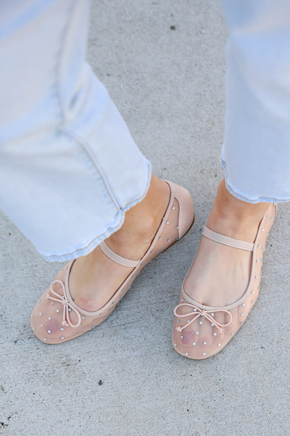 Living For Love Nude Mesh Rhinestone Ballet Flats