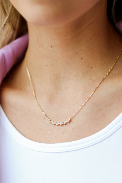 Gold Rhinestone Bar Necklace on model