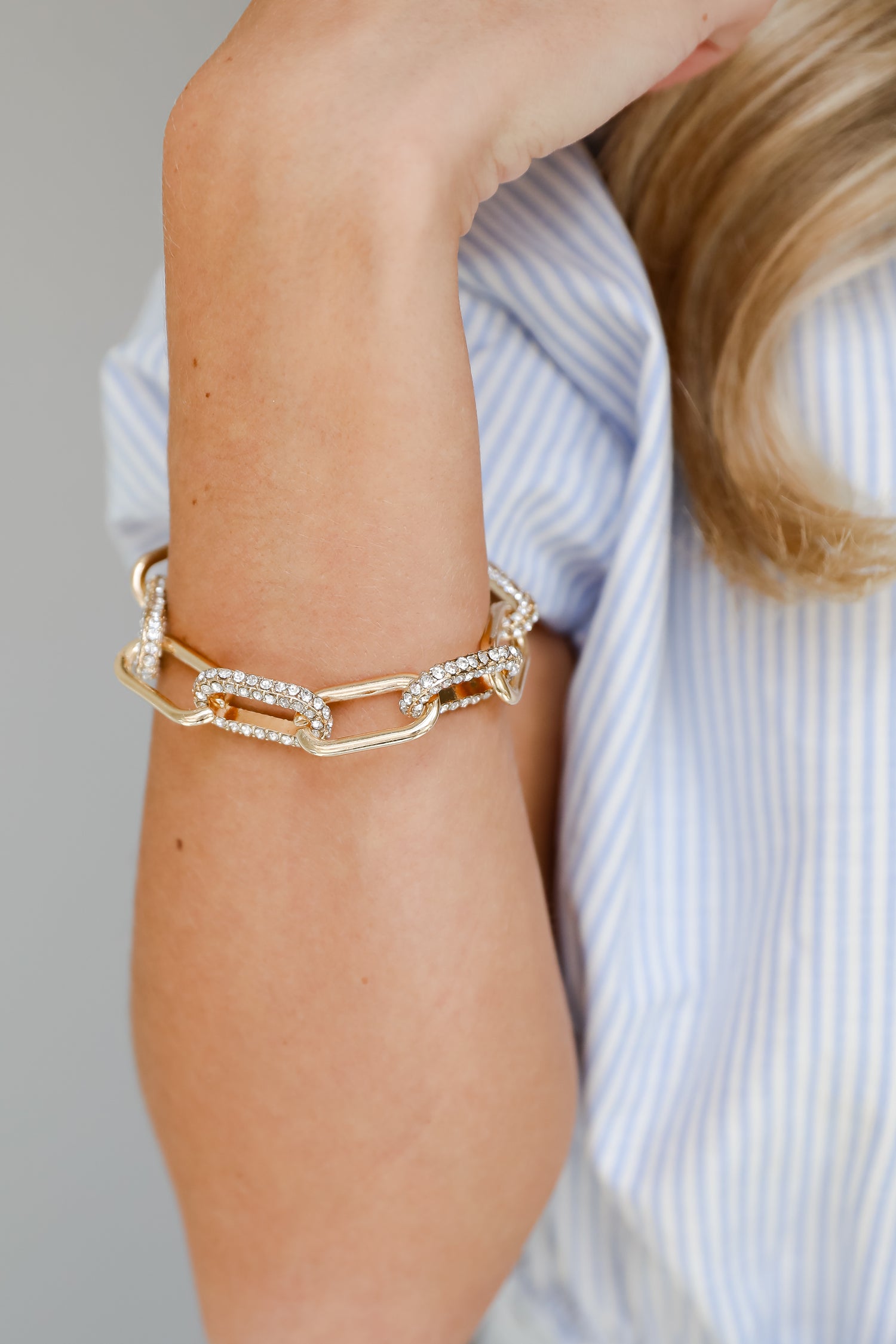 Gold Rhinestone Chainlink Bracelet