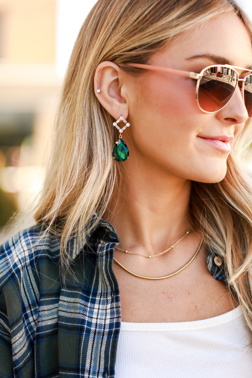 cute green Gemstone Drop Earrings