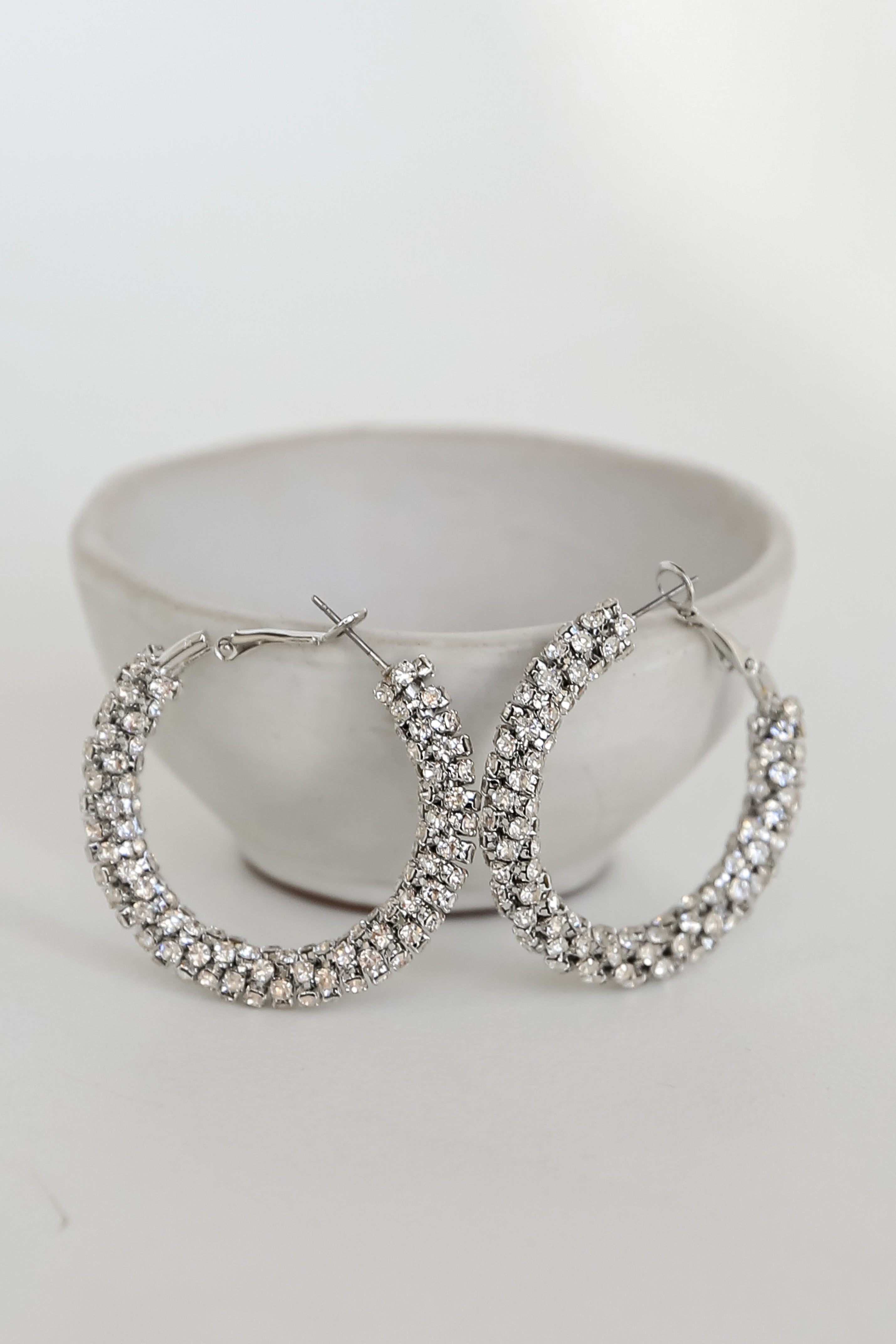 Silver Rhinestone Hoop Earrings