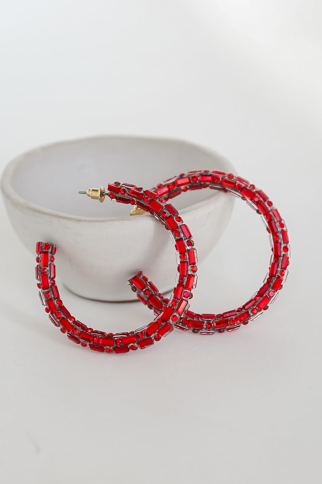 red Gemstone Hoop Earrings