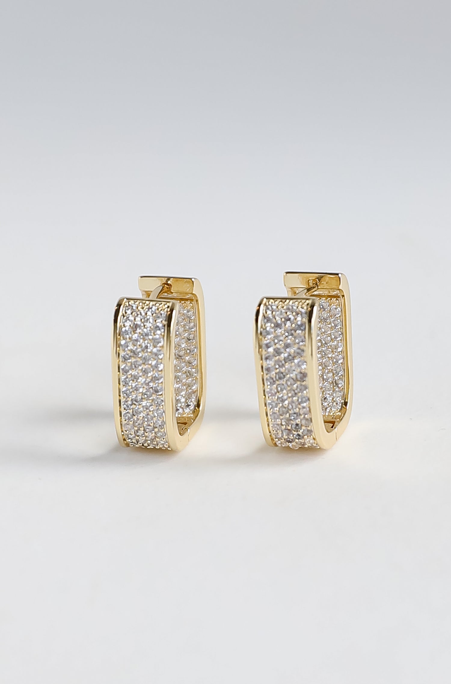 Gold Rhinestone Square Hoop Earrings