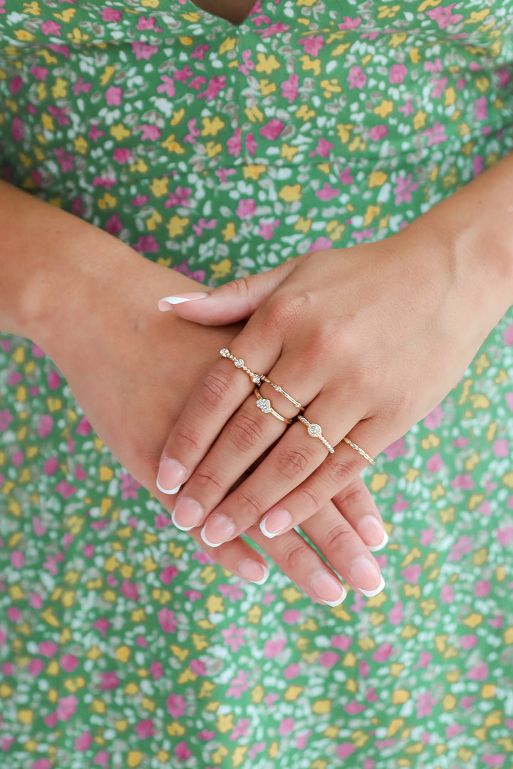 Ariana Gold Rhinestone Heart Ring Set